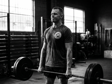 Load image into Gallery viewer, Physical Apparel T-Shirt — lifting — black and white editorial