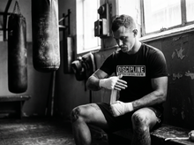 Load image into Gallery viewer, Discipline T-Shirt — getting ready — black and white editorial