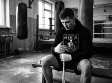 Load image into Gallery viewer, Physical Grappler Hoodie — getting ready — black and white editorial