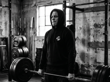 Load image into Gallery viewer, Physical Hooded Sweatshirt — lifting — black and white editorial