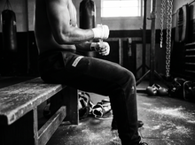 Load image into Gallery viewer, Get Physical Boxers Sweat Pants — getting ready — black and white editorial