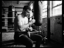 Load image into Gallery viewer, Physical Grappler Sweat Pants — getting ready — black and white editorial