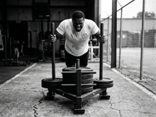Load image into Gallery viewer, Wrestler Conditioning T-Shirt — running — black and white editorial